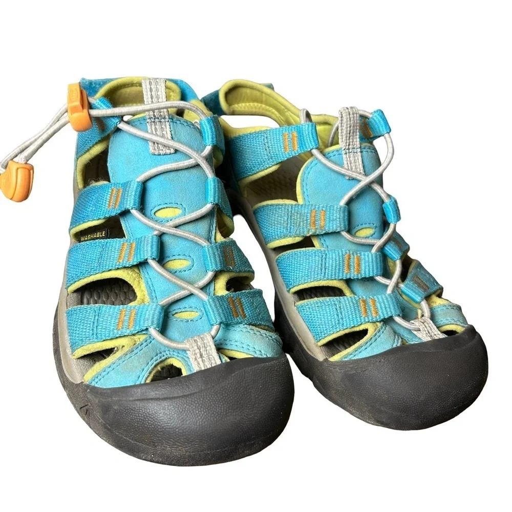 Keen Kids’ Newport Boundless Sandals – Size 2, Blue Atoll/Green